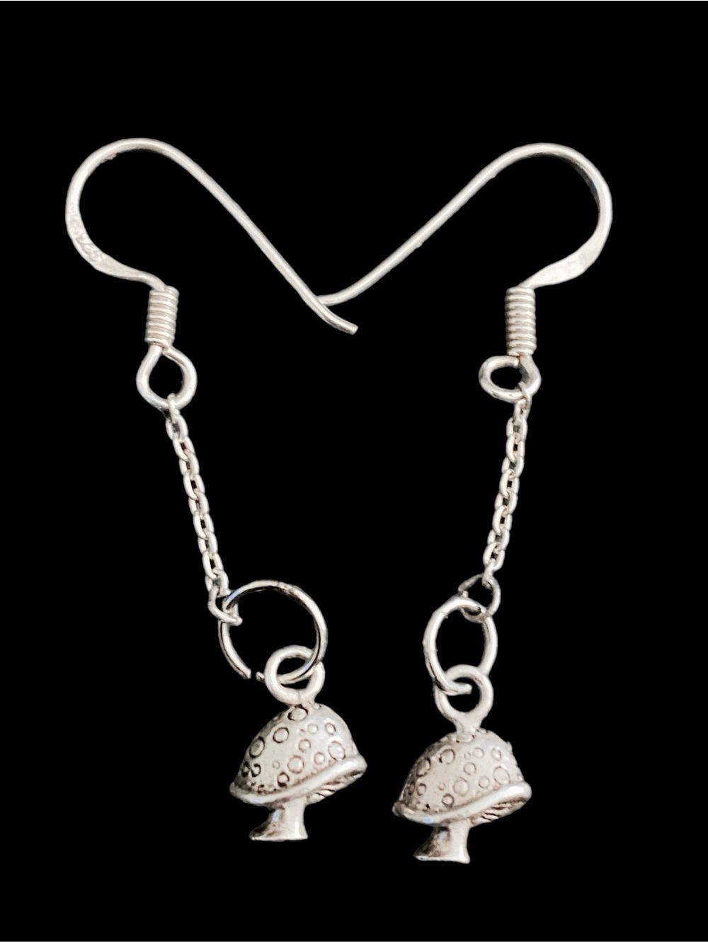 Sterling-Style Silver Mushroom Dangle Earrings